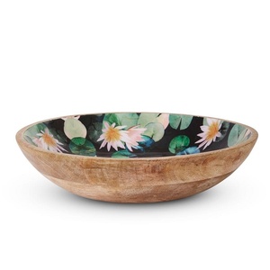 Bol en bois d'acacia d'excellente qualité Bol à légumes à utiliser pour la vaisselle Bol en bois imprimé de fleurs en émail à un prix abordable - Product Image 1