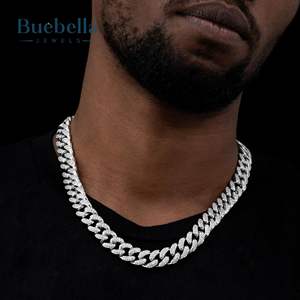 Collier pour homme en argent sterling 925 plaqué or 14K 14mm avec diamants Moissanite taille brillant Chaîne à maillons cubains style Miami - Product Image 1