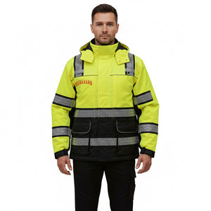 New Hi Vis Winter Workwear Safety Jacket Zip-Up Men ANSI Class 2 LED Flash Waterproof Durable High <b>Reflective</b> <b>Tape</b> 100% - Product Image 1