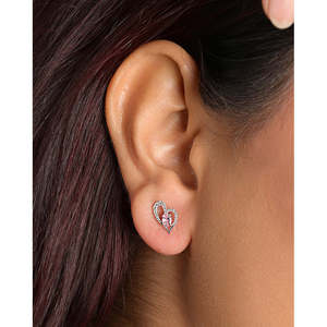 NOVAMART Fine Silver Cuore Pink Heart <b>Stud</b> <b>Earrings</b> with Emerald Cut Diamond Zircon Pearl Cute Style for Wedding Engagement Anni - Product Image 4