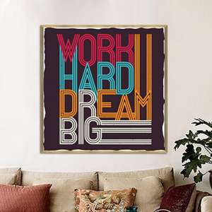 Work Hard Dream Big Printed Canvas Art - Motivational Retro Office Decor,GOLD FRAMED CANVAS - Product Image 1