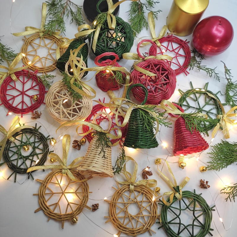 Handwoven Rattan Natural Fiber Christmas Ornaments
