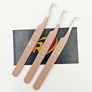 แหนบบูตแบบบาง90องศาสำหรับต่อขนตาสแตนเลสเคลือบผงสีน้ำตาลทนทานเครื่องมือโลหะ - Product Image 1