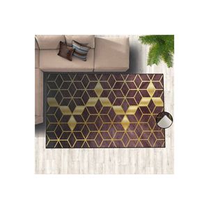 Alfombra estampada digital con estampado de panal dorado Borgoña Alfombras y juegos elegantes - Product Image 3