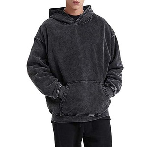 Men's Oversized Acid Wash Hoodie Vintage <b>French</b> Terry Cotton Fleece Sweatshirt Embroidered Logo Pullover Streetwear for Winter - Product Image 4