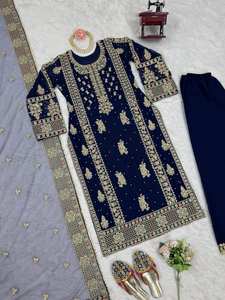 Designer Pakistani Georgette Salwar Suit with Embroidery Work, <b>Long</b> Pakistani Salwar Kameez Dupatta <b>Dress</b> for Wedding Function - Product Image 5