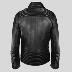 Chaqueta de moto de cuero genuino estilo motorista negro puro con chaqueta de moto de cuero de carreras de pista protegida CE blindada para hombres - Product Image 2