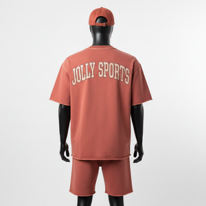 ชุดเสื้อและกางเกงขาสั้นผ้าคอตตอนเทอร์รี่เนื้อหนัก GSM สัมผัสนุ่ม ย้อมสีพิเศษ พิมพ์โลโก้แบบนูน ชุดออกกำลังกายสำหรับผู้ชาย - Product Image 2