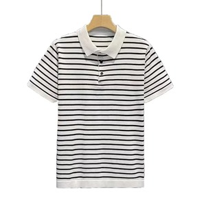Summer Ice Silk T-Shirt Casual Slim Fit Lapel Breathable Quick Drying Men's Golf Polo Shirt Striped Short Sleeved Business Top - Product Image 4