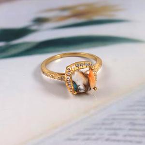 Anillo de Plata de Ley 925 chapado en oro turquesa y blanco CZ para mujer - Product Image 4