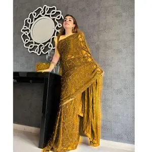 Top Quality Attractive Designer Brown Color Rangoli Silk Saree With Sequence Work Blouse for Women from Trusted Indian Supplier