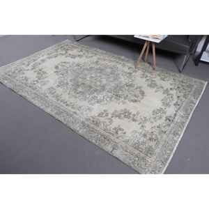 Alfombra Turca Vintage de 5.3x8.1 pies, Alfombra de Área, Alfombra de Lana Sólida Gris Verde - Product Image 2