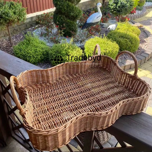 Plateau de rangement en rotin naturel fait main moderne, qualité supérieure, mobile, élégant, organisateur de cuisine Tradebyd - Product Image 1