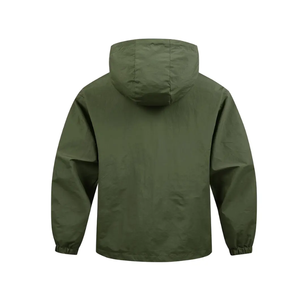 Chaqueta cortavientos con capucha negra para hombre-Manga larga, cintura con cordón, cierre de cremallera - Product Image 4