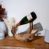 Porte-bouteille de vin en teck en forme de canard - Écologique, durable, moderne, pliable, portable, personnalisable, cadeau, bar à domicile