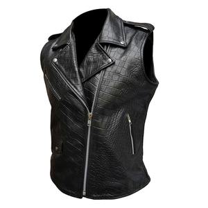 Gilet en cuir véritable pour homme, sans manches, veste de motard, en cuir de vache, en peau d'agneau, logo personnalisé OEM, vente en gros, directement de l'usine - Product Image 4