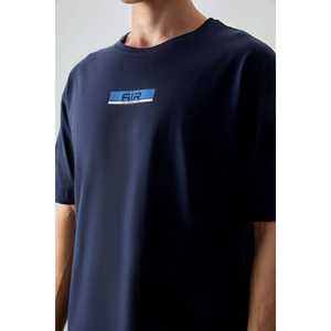 Camiseta de Hombre Azul Marino 100% Algodón Jersey Grueso Suave Texturizado Corte Holgado Estampada-88359 - Product Image 5