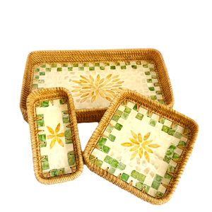 Handwoven <b>Rattan</b> Serving Tray Mother Pearl Inlay Eco-friendly Multi-Functional Modern Design for Home <b>Table</b> Ramadan Wedding - Product Image 1