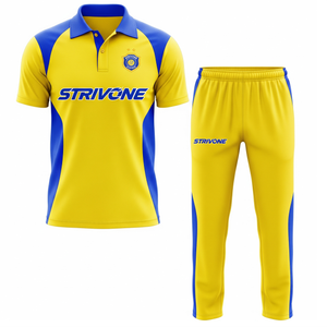 Ensemble d'uniformes de cricket de haute qualité, respirant, léger, 100% polyester, grande taille, avec logo imprimé personnalisé par transfert thermique, maillot et pantalon - Product Image 1