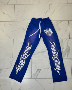 Pantalones de chándal apilados personalizados para hombre, pantalones de chándal acampanados Unisex con serigrafía lavada con ácido, pantalones y pantalones de algodón para mujer de Viral - Product Image 1