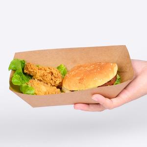 High Quality New Custom Printing PE Coating Hot Food Top Biodegradable Lunch Tray Boat Shape Food Paper Tray - Product Image 3