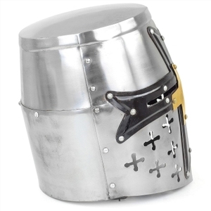 Casco de armadura de caballero cruzado templario medieval | Accesorios de armadura espartana romana griega | Silver Gold Helm A + | Usable - Product Image 5