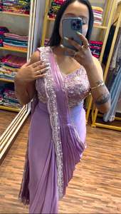 Diseñador Heavy Sequence Saree Alta calidad en Chinon Indian Tradicional Adultos Bodas Fiestas - Product Image 2