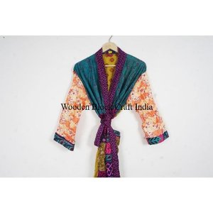 Elegant Silk Floral Patchwork Kimono <b>Robe</b> <b>Women</b> Plus Size Luxury Bridal Dressing Gown Bohemian Honeymoon Loungewear Summer Wear - Product Image 2