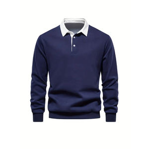 Chemise tricotée en coton mélangé motif rétro uni revers à manches longues pour hommes anti-rides décontracté Logo personnalisé Service OEM pour - Product Image 1