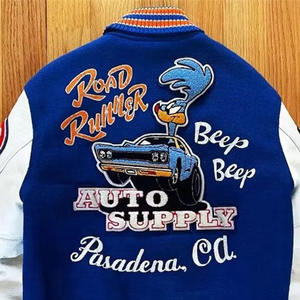 แจ็กเก็ตเบสบอลวิทยาลัยเลตเตอร์วินเทจสำหรับผู้ชายแขนหนังปักลายผ้าขนสัตว์ผ้ากำมะหยี่ - Product Image 3