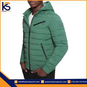 SAGELY SPORTS Men's Stylish Winter Puffer Jacket High Quality <b>Canvas</b> Hooded Stand Collar Breathable Zipper Closure Warm Blank - Product Image 3