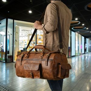 Sacs de sport de voyage en cuir véritable vintage de grande capacité, imperméables, avec fermeture éclair, pour la salle de sport, week-end, luxe décontracté, vente en gros - Product Image 3