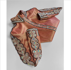 Elegante tafetán occidental Show camisa cobre melocotón Chocolate blanco colores piedra detalle cuello hombros brazo mangas y tira frontal - Product Image 1