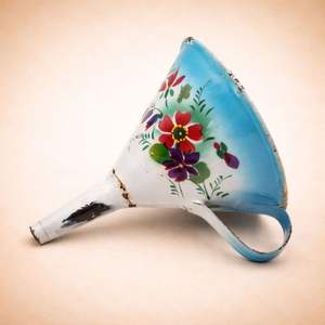 Decorative Enamel <b>Funnel</b> With Handle For Easy Spill Free Liquid Transfer Floral Design Ideal For <b>Kitchen</b> Home And Display Use - Product Image 1