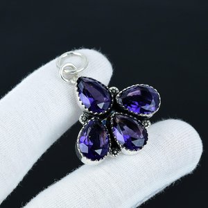 Royal Purple Amethyst Pendant Necklace Handmade Oval Cut <b>Silver</b> Plated Gemstone Elegant Bezel Setting Wholesale Jewelry for - Product Image 1