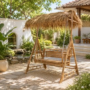 Handmade Bamboo Swing <b>Bench</b> <b>with</b> Roof Eco Friendly Bamboo Outdoor Furniture for Garden Hotel Wholesale - Product Image 1