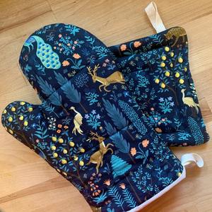 Couleur bleu foncé joli four mitaine paon & cerf & guépards imprimé 100% coton Premium marque cuisine cuisson cuisson durable - Product Image 5