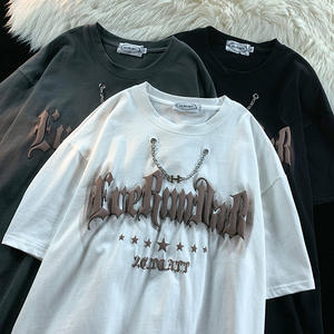 Camiseta con estampado de abullonado en 3D para hombre, proveedor OEM, Camiseta de algodón de gran tamaño, ropa de calle personalizada, logotipo estampado en relieve - Product Image 5