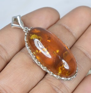 Colgante de piedras preciosas de forma ovalada de ámbar Báltico Natural de plata esterlina sólida 925 - Product Image 4