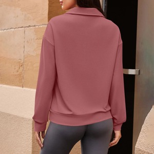 Vente la plus chaude grande taille quart fermeture éclair sweats deux poches latérales col montant coton Polyester bas côtes femmes hiver Style de rue - Product Image 4