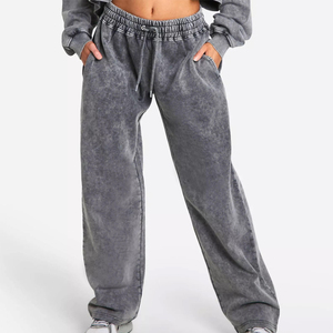 ชุดเซ็ตเสื้อฮู้ดครอปและกางเกงขายาวผ้าฝ้ายเฟรนช์เทอร์รี่เนื้อหนา ล้างสีแบบแอซิดวอช สำหรับผู้หญิง - Product Image 3