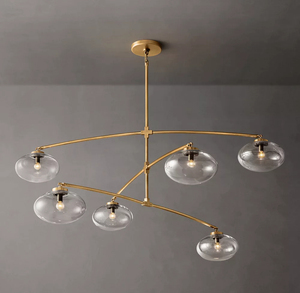 Luminaire suspendu artisanal en acier, laiton massif et <span class=keywords><strong>verre</strong></span> soufflé avec six globes en <span class=keywords><strong>verre</strong></span>, hauteur réglable, <span class=keywords><strong>pour</strong></span> chambre à coucher, maison, hôtel - Product Image 4
