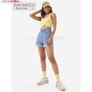 Short en jean pour femme avec ourlet brut et taille haute Streetwear d'été à la mode Short en jean taille haute élégant pour femme - Product Image 2