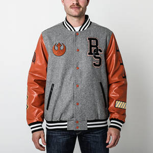 Letterman College Baseball Bomber Bomber Hiver Varsity Jacket Nouvel Arrivage Typographie Imprimé Gris pour Hommes - Product Image 1