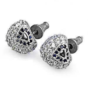 Boucles d'oreilles clous tendance en argent avec pierres précieuses bleues, en cuivre et laiton, pour femmes, usage quotidien, fêtes, religieuses, géométriques, fleur, perle, diamant - Product Image 2
