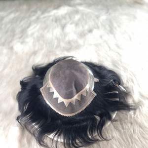 Perruque Lace Closure Toupet Remy pour homme, cheveux crépus droits, en eau profonde, avec système de cheveux indiens, en zigzag, en poly peau - Product Image 4