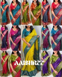 La última blusa sari de algodón de muselina de diseñador Evergreen, alta demanda, exportación mundial, estampado Zari Jacquard, trabajo para adultos - Product Image 6