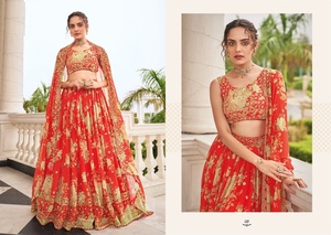 Belle Georgette brodée impression numérique Menkalinan Coli avec fil de séquence de renard pur et Dupatta cousu allonger - Product Image 5