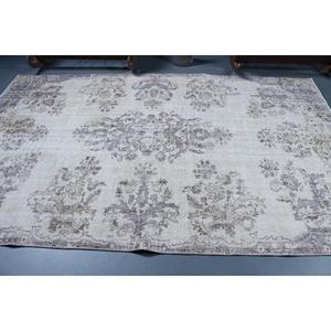 Tapis turc en laine patchwork 5,7x9,1 pi (175x278 cm) gris vintage persan avec envers en latex - Product Image 3