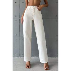 Vintage Funky Trendy Plating Eco-Friendly Cotton Wide Leg Cream Denim <b>Jeans</b> <b>Women</b> High Rise Waist Relaxed Loose Fit Street Style - Product Image 1